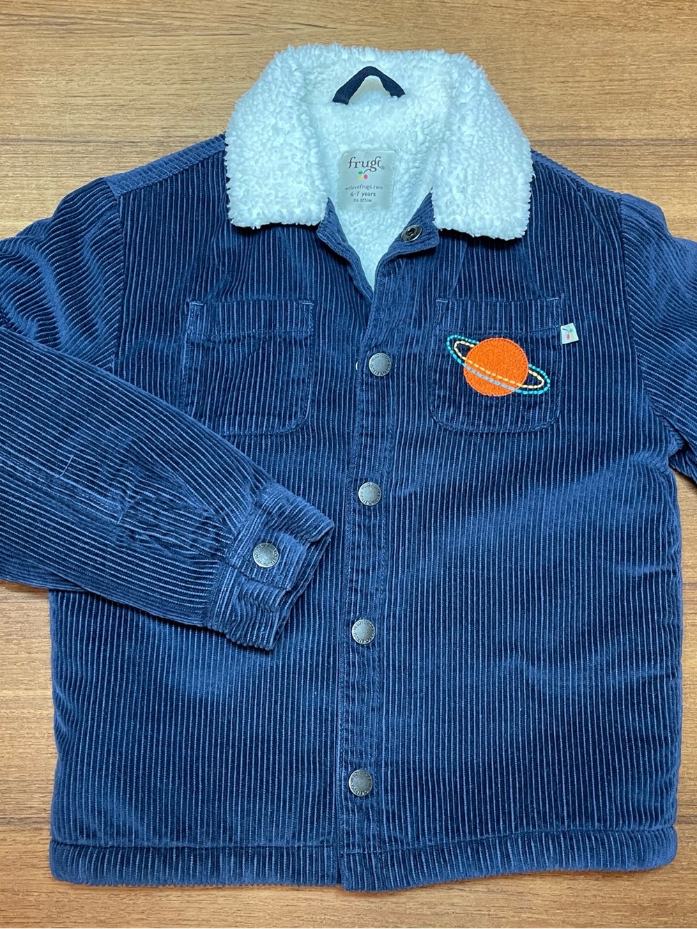 Frugi Organic Cotton Sherpa Lined Corduroy Space Jacket Kids Size 6-7 Fits 4-5